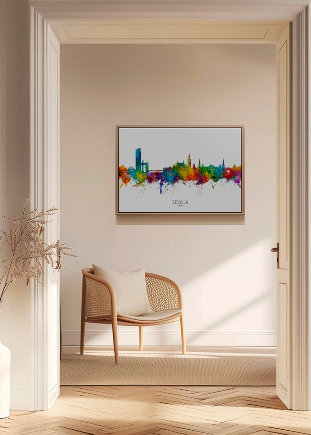 Rejseplakat: Sevilla skyline i akvarel