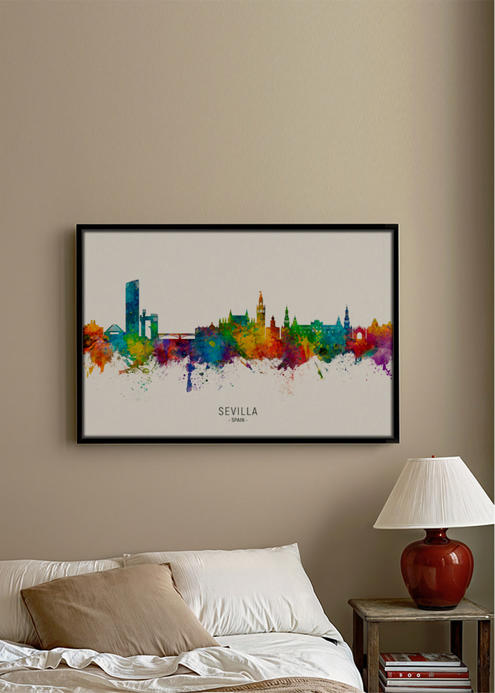 Rejseplakat: Sevilla skyline i akvarel