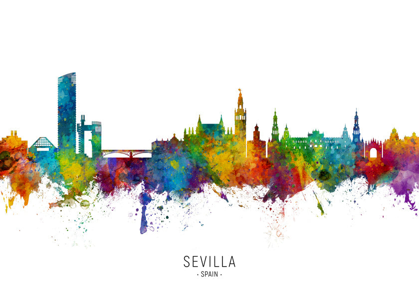 Rejseplakat: Sevilla skyline i akvarel