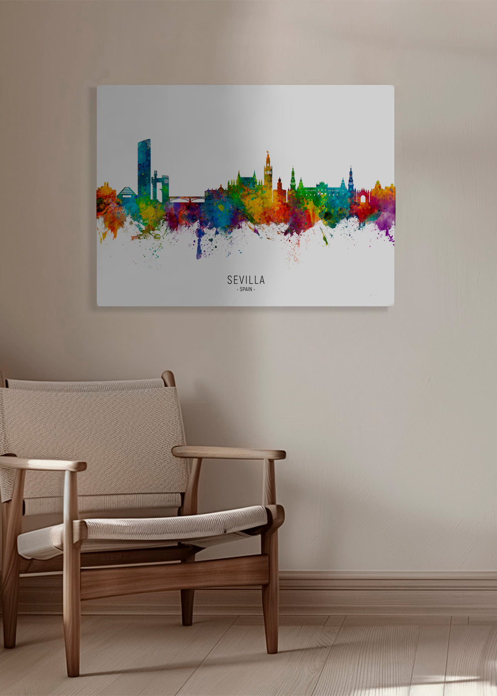 Rejseplakat: Sevilla skyline i akvarel