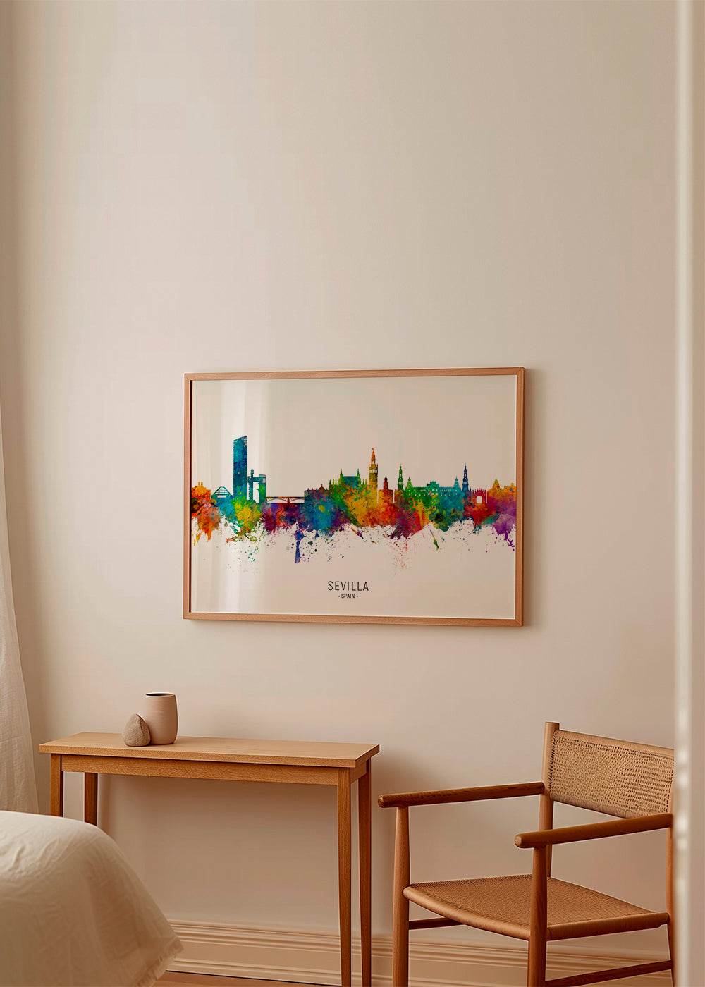 Rejseplakat: Sevilla skyline i akvarel