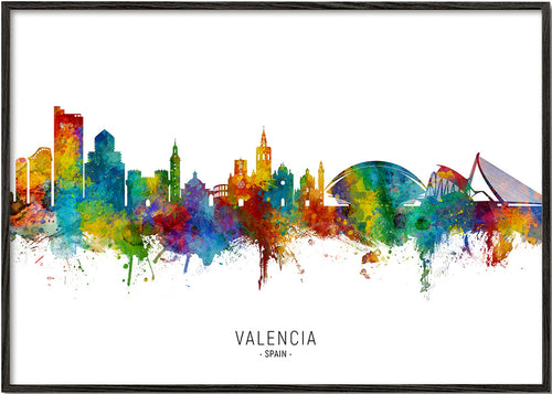 Rejseplakat Valencia skyline akvarel
