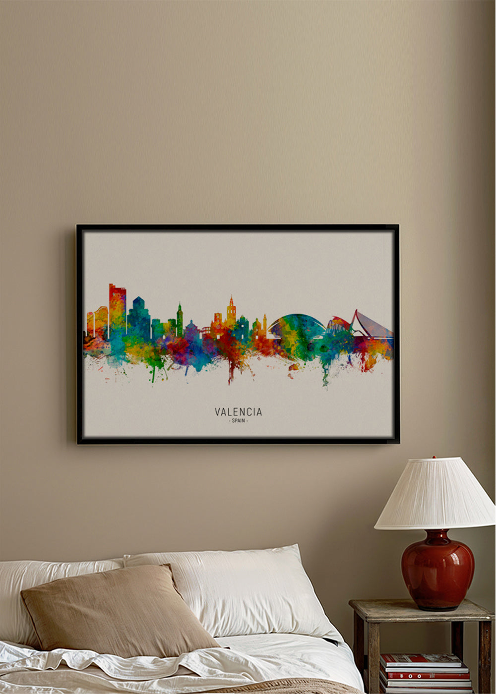 Rejseplakat Valencia skyline akvarel