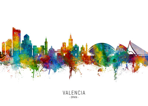 Rejseplakat Valencia skyline akvarel