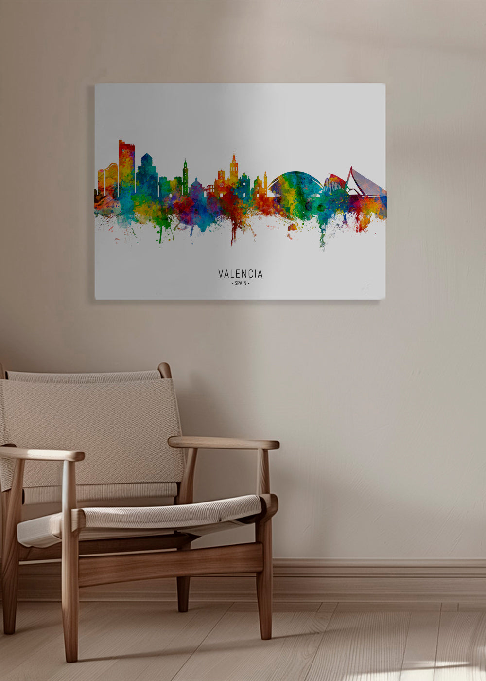 Rejseplakat Valencia skyline akvarel