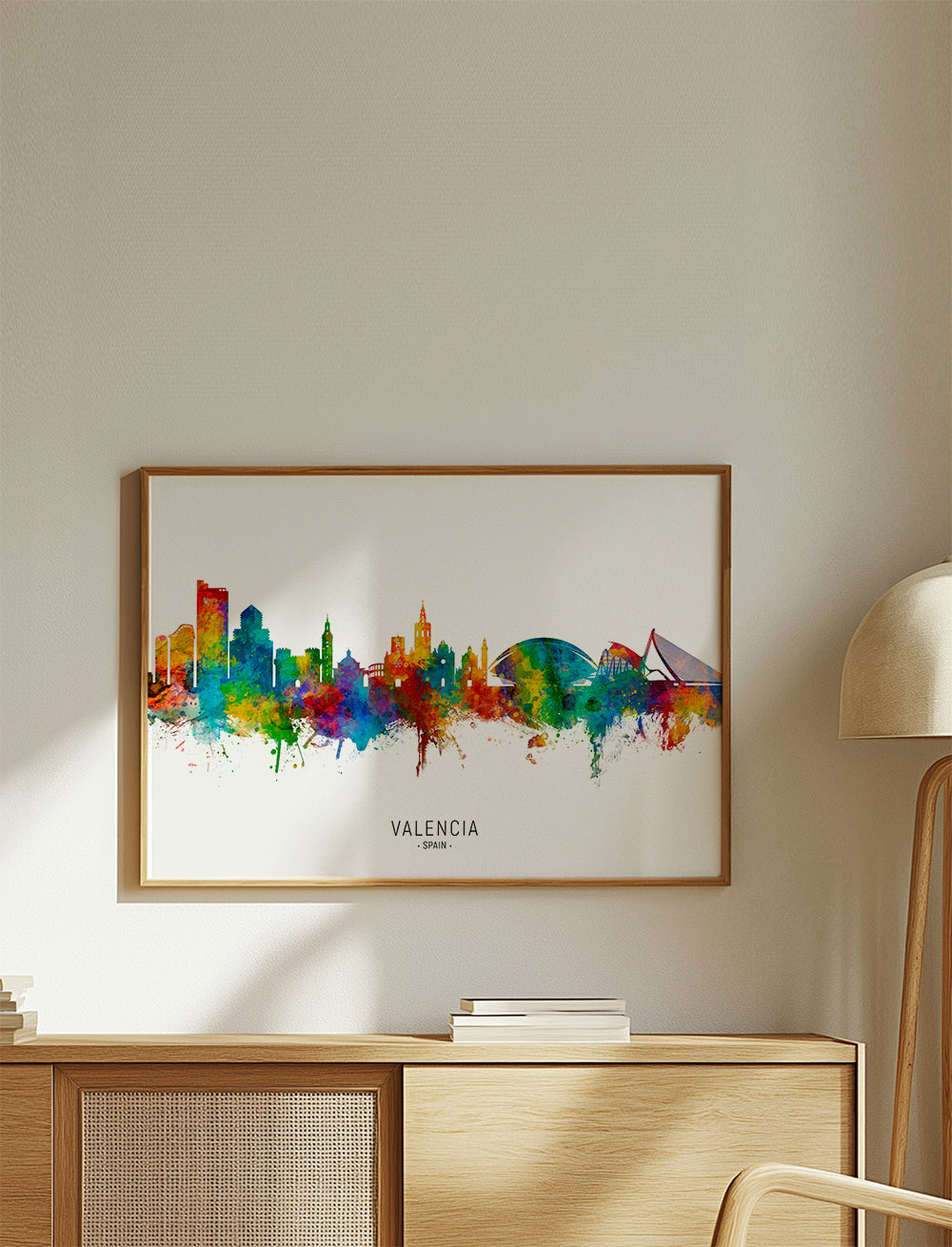 Rejseplakat Valencia skyline akvarel