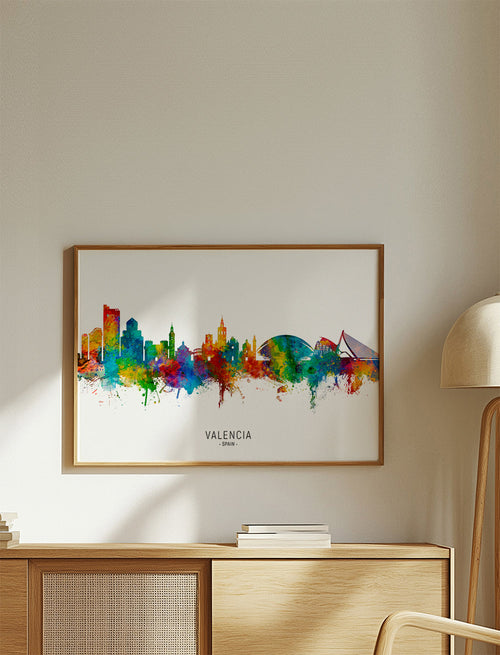 Rejseplakat Valencia skyline akvarel