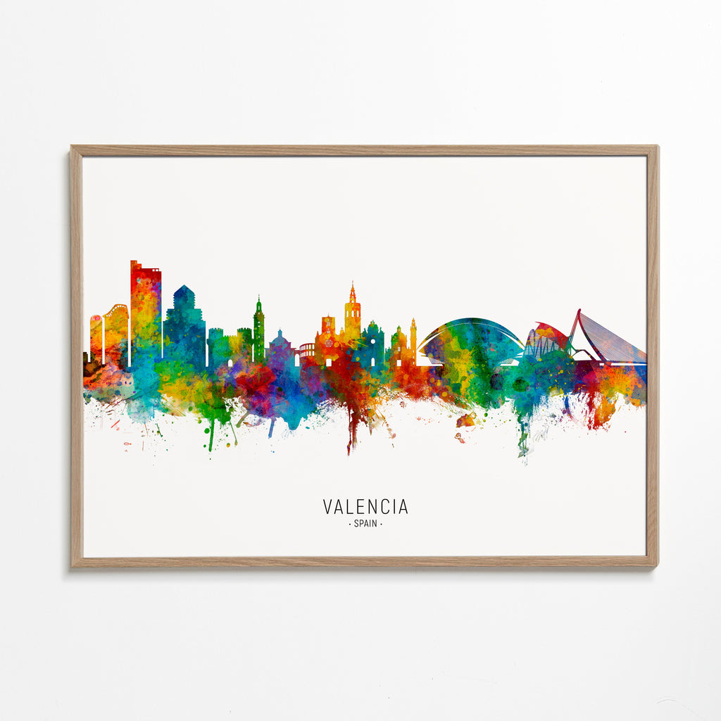 Rejseplakat Valencia skyline akvarel