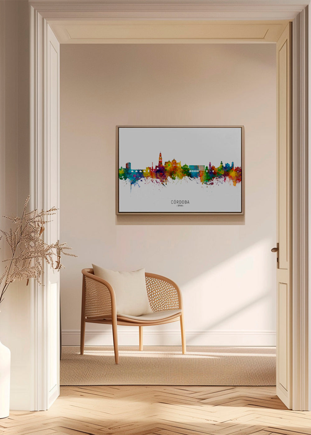 Køkkenkunst Córdoba skyline akvarel multicolor