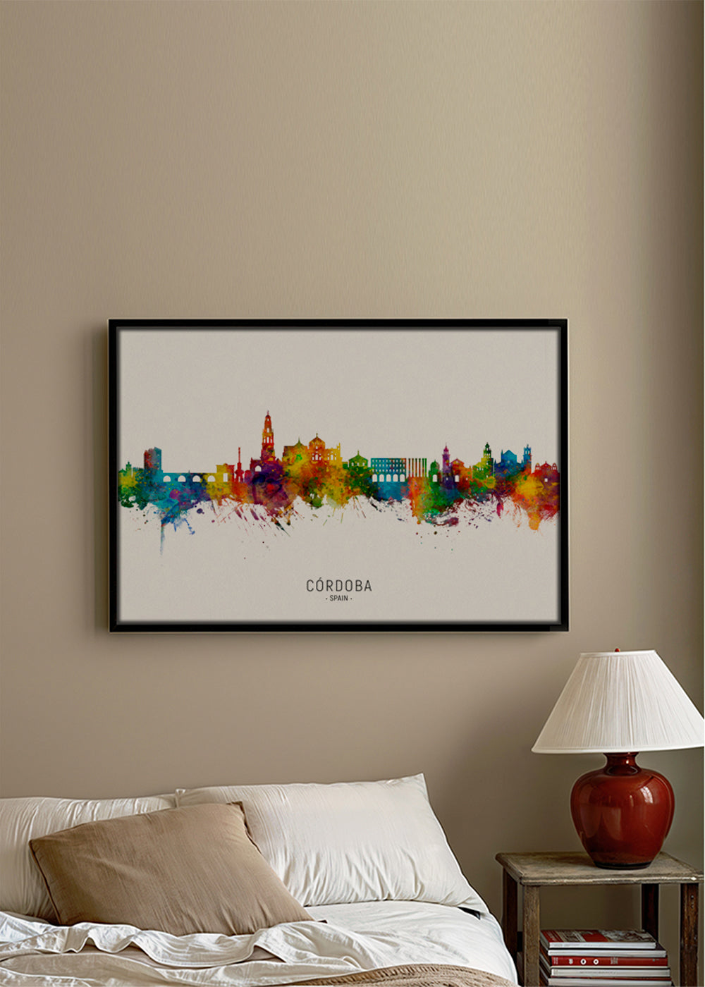 Køkkenkunst Córdoba skyline akvarel multicolor