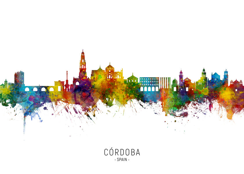 Køkkenkunst Córdoba skyline akvarel multicolor