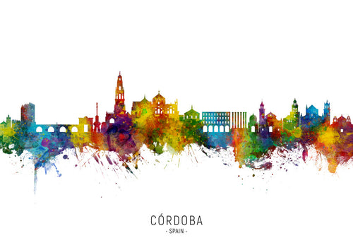 Køkkenkunst Córdoba skyline akvarel multicolor
