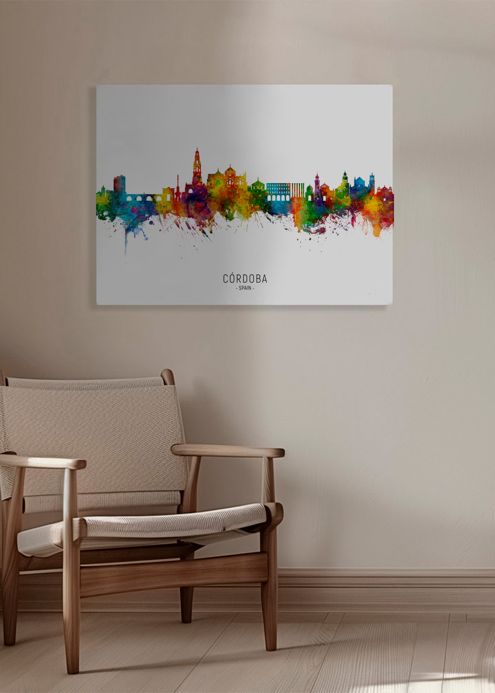 Køkkenkunst Córdoba skyline akvarel multicolor