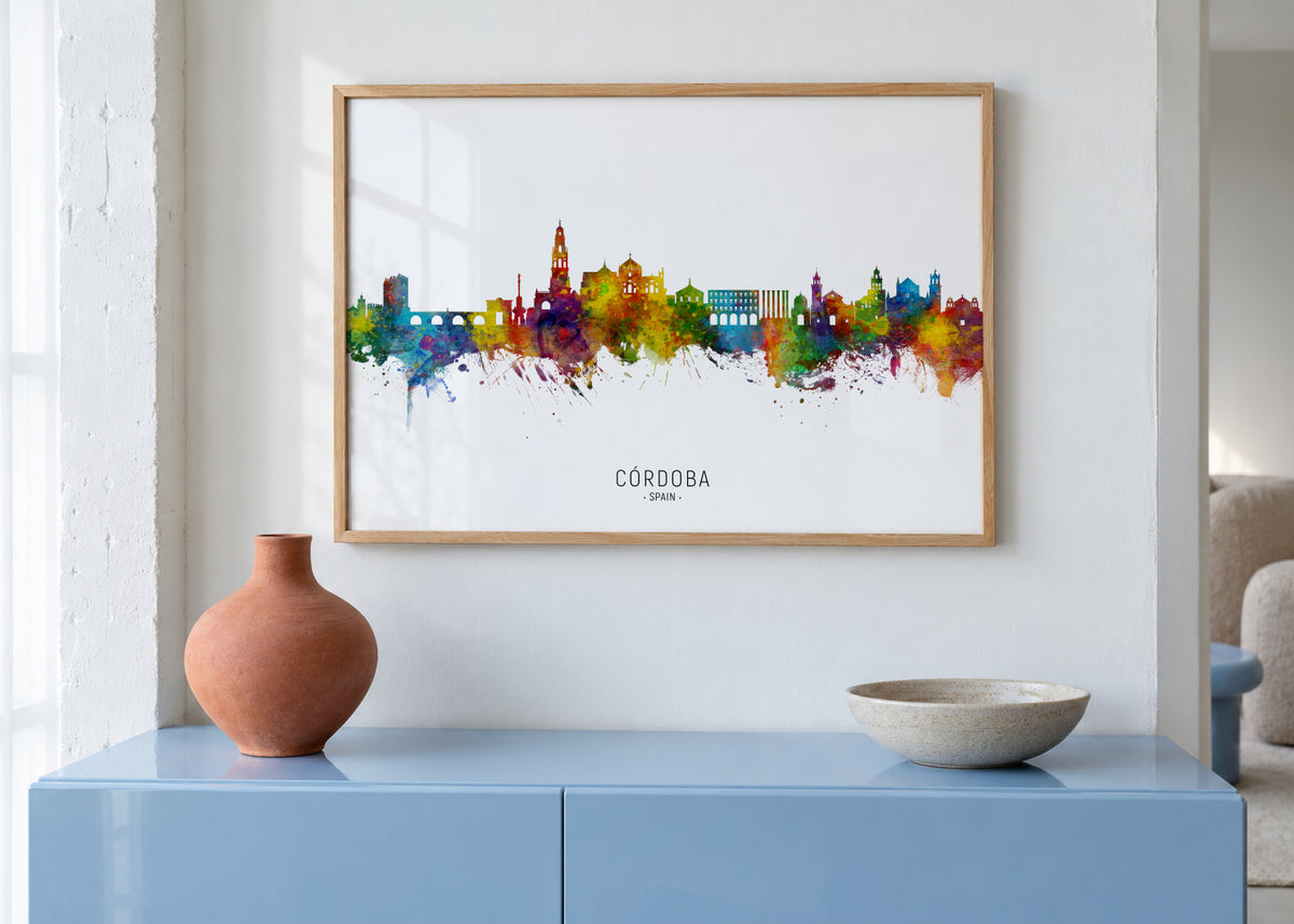 Córdoba Skyline multicolor - Framed poster in an interior