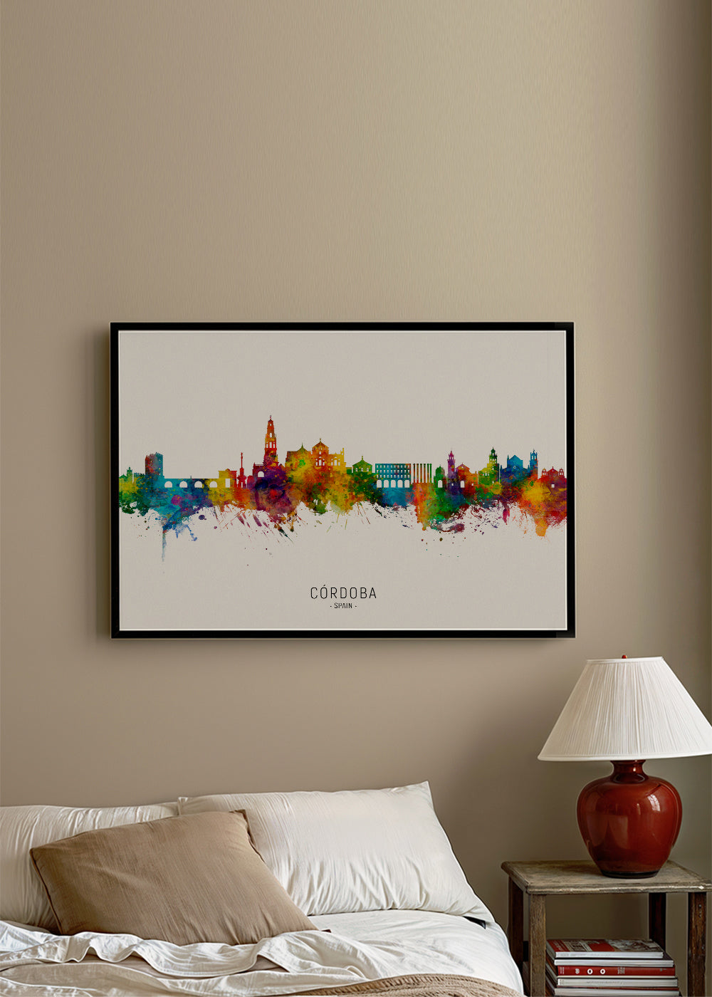 Køkkenkunst Córdoba skyline akvarel multicolor