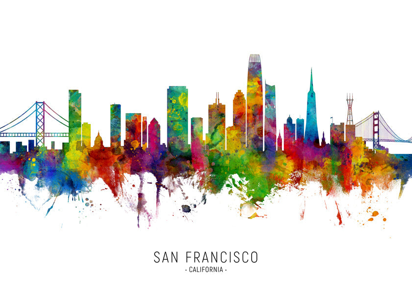 Rejseplakat San Francisco farverig skyline