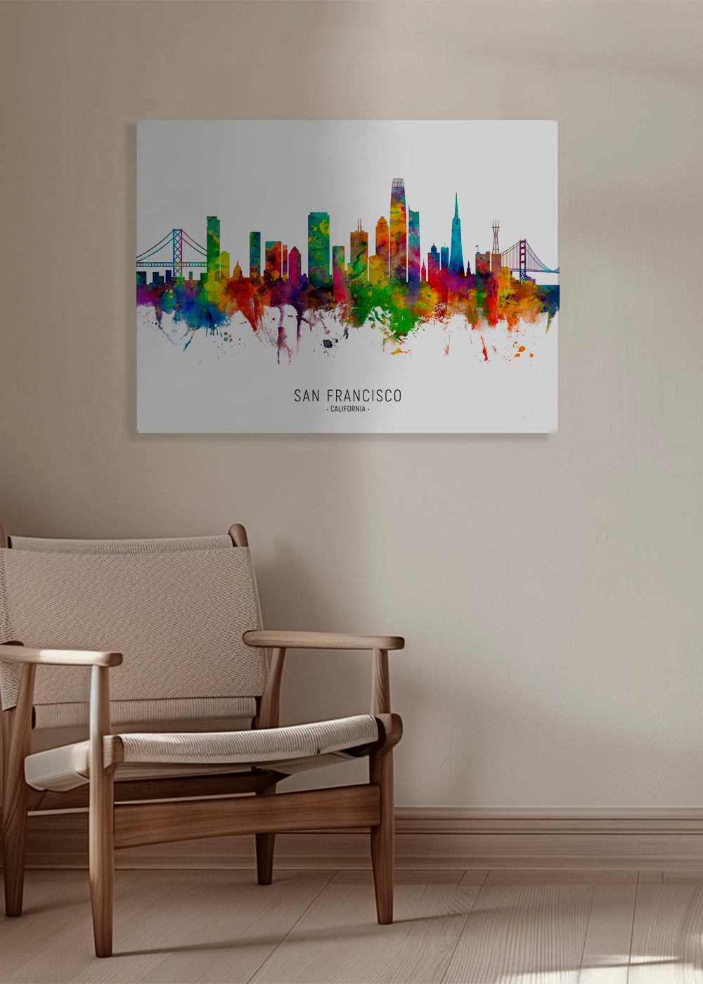 Rejseplakat San Francisco farverig skyline