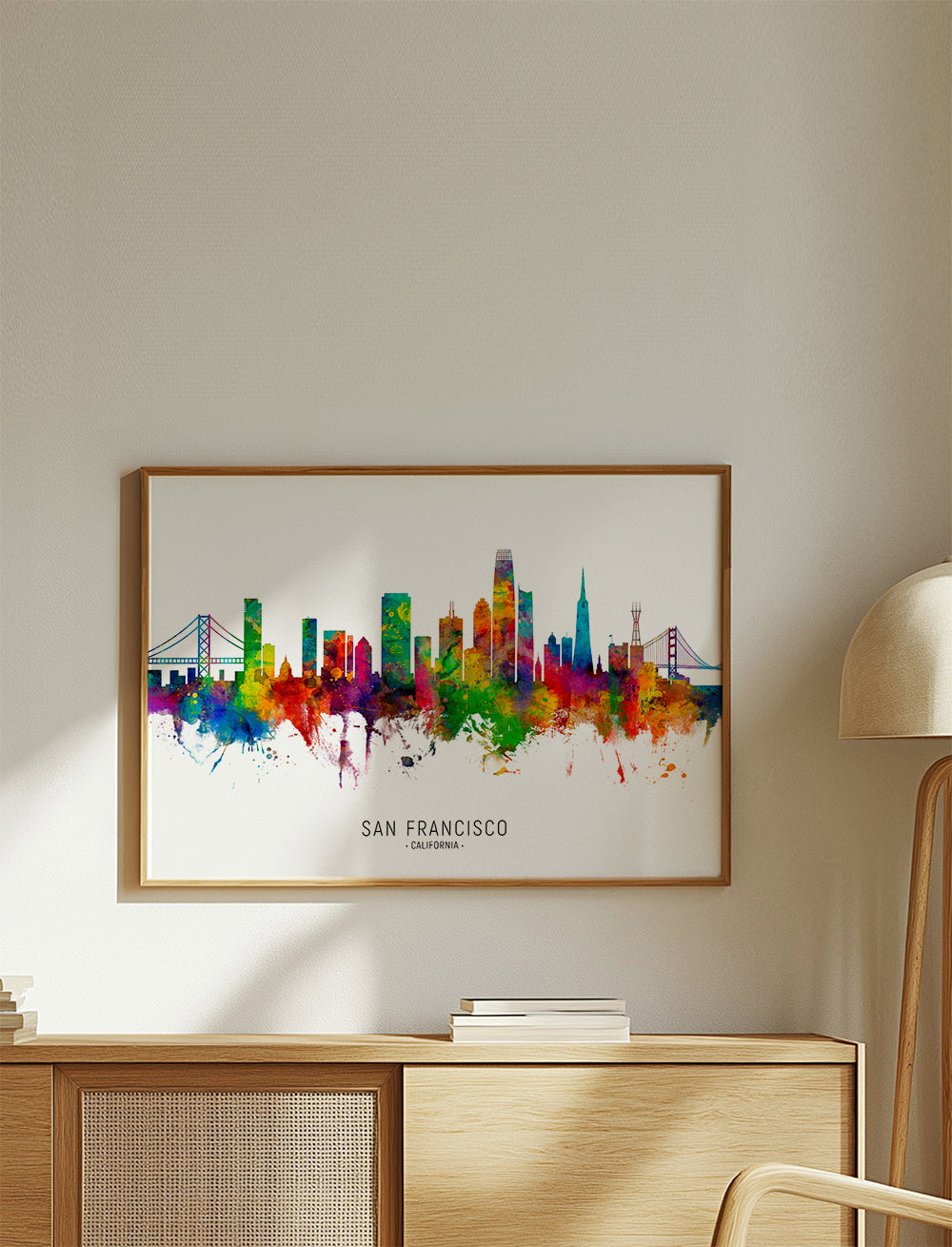 Rejseplakat San Francisco farverig skyline