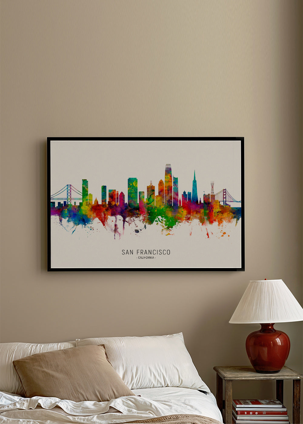 Rejseplakat San Francisco farverig skyline