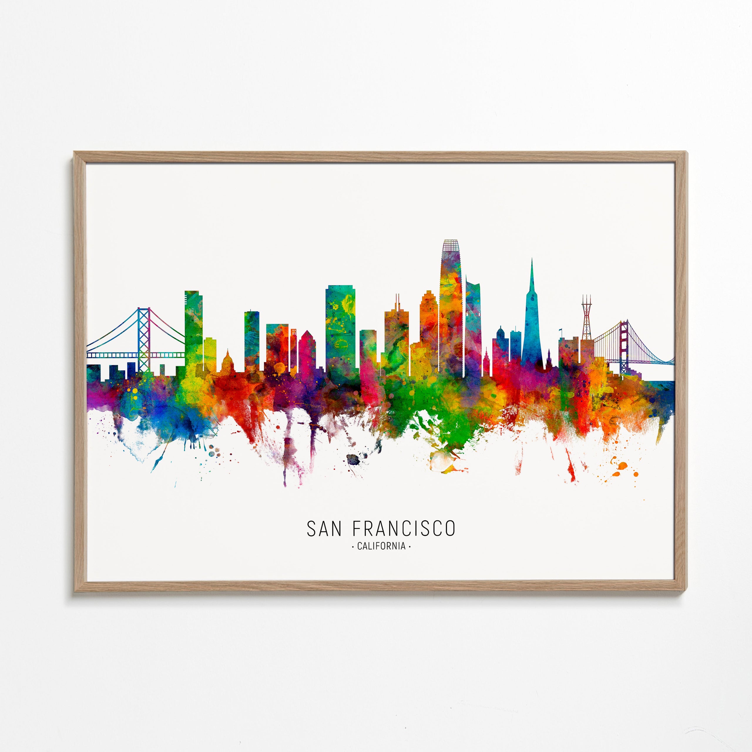 Rejseplakat San Francisco farverig skyline