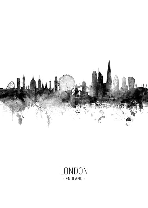 Rejseplakat London skyline blæk-silhuet