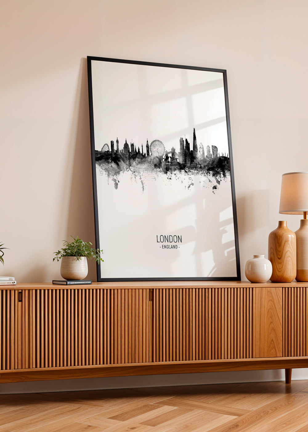 Rejseplakat London skyline blæk-silhuet