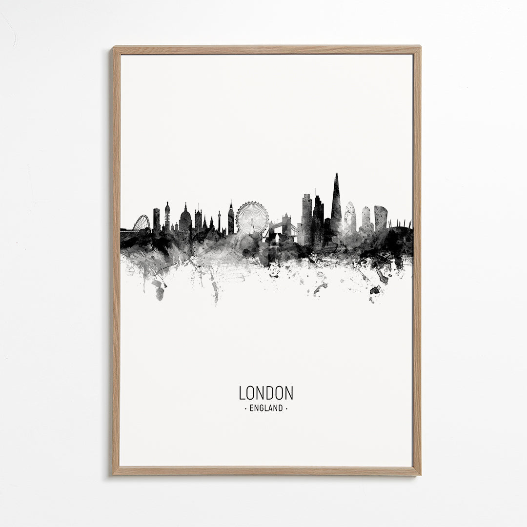 Rejseplakat London skyline blæk-silhuet
