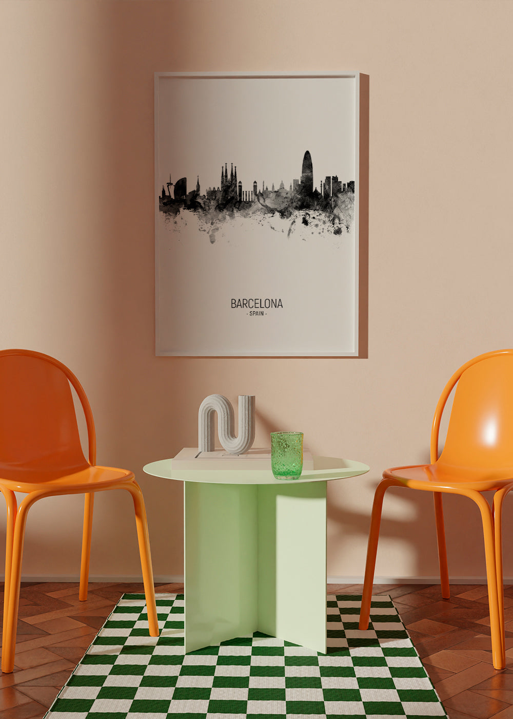 Bykunst: Barcelonas skyline i monokromt blæk