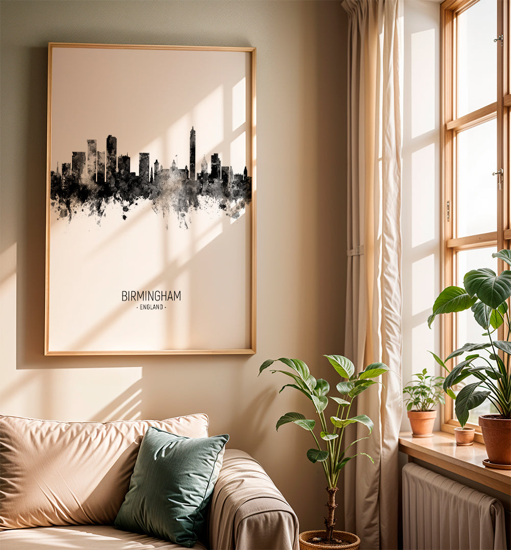 Køkkenkunst Birmingham skyline sort-hvid