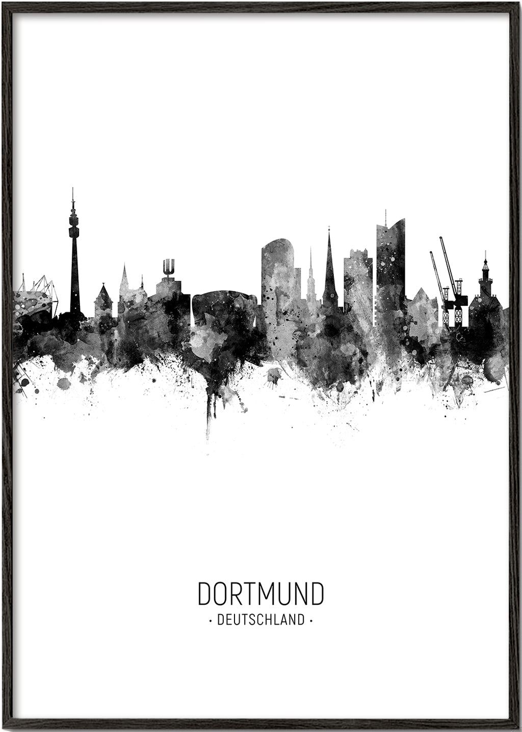 Rejseplakat Dortmund skyline i sort/hvid
