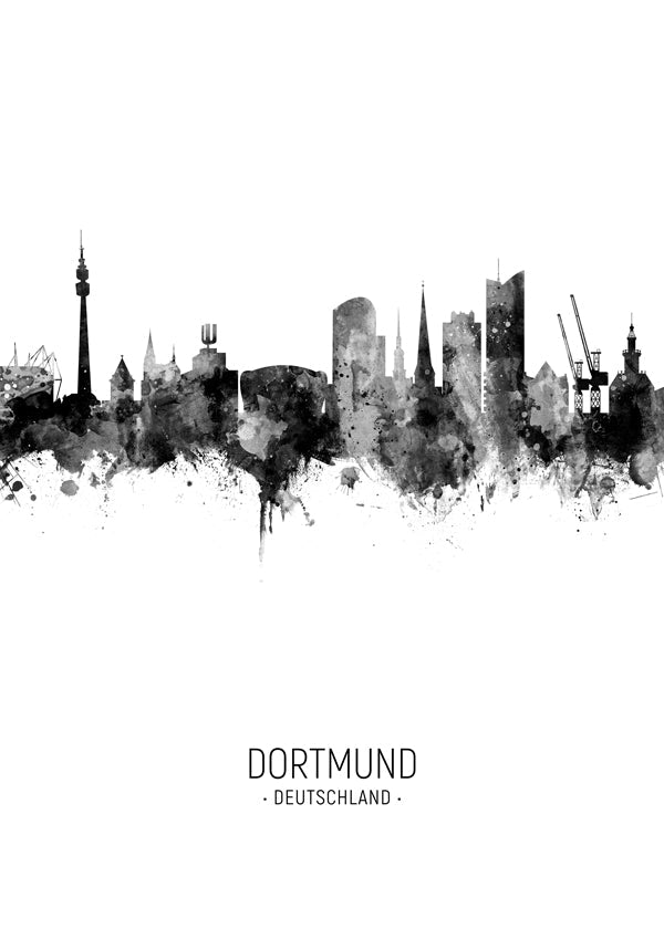 Rejseplakat Dortmund skyline i sort/hvid