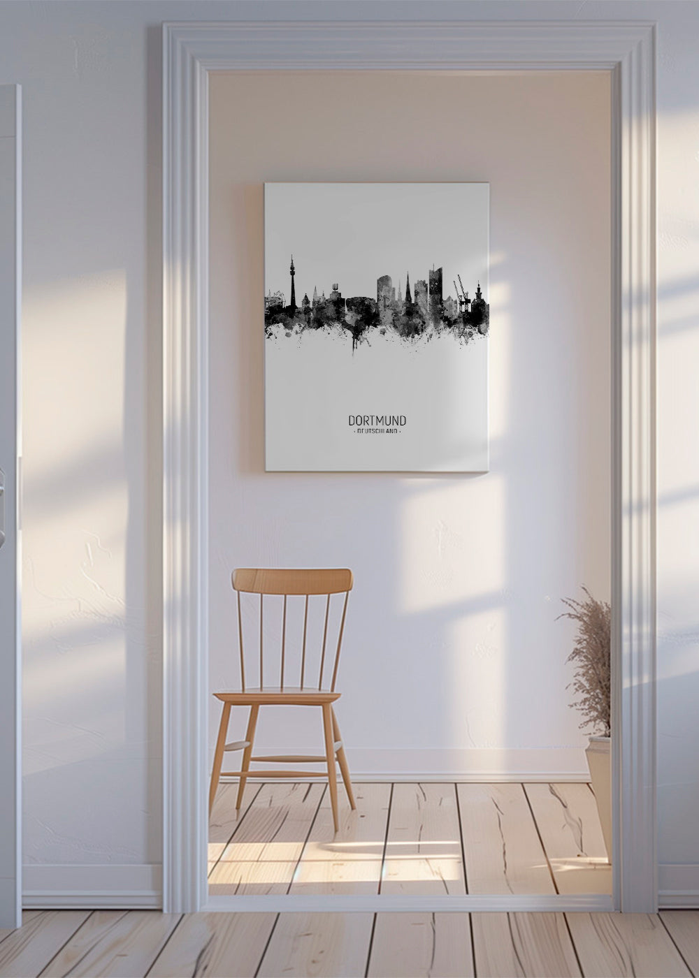 Rejseplakat Dortmund skyline i sort/hvid