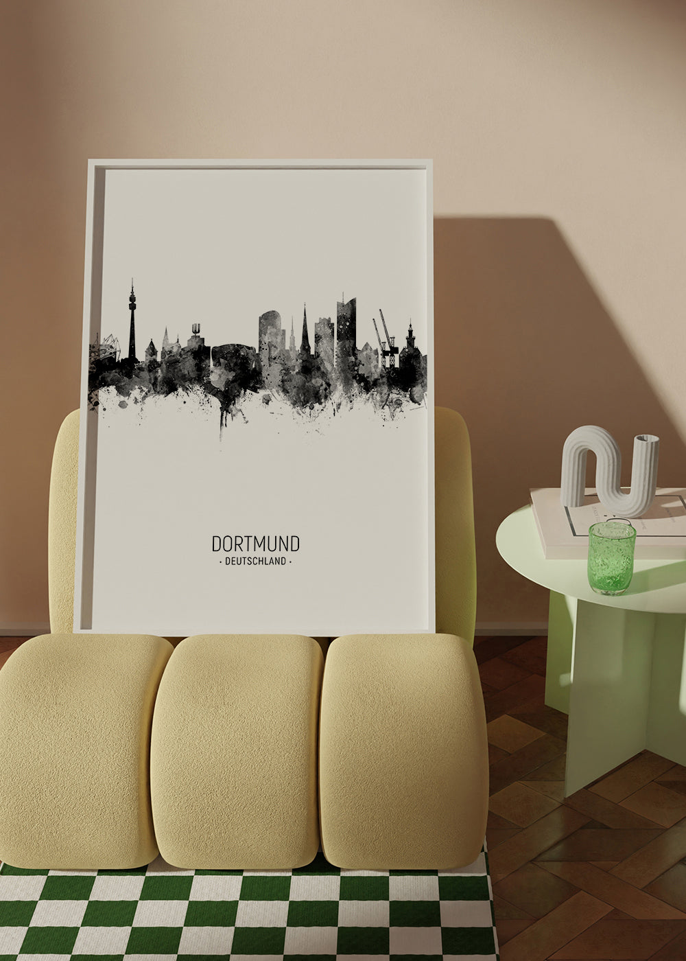 Rejseplakat Dortmund skyline i sort/hvid