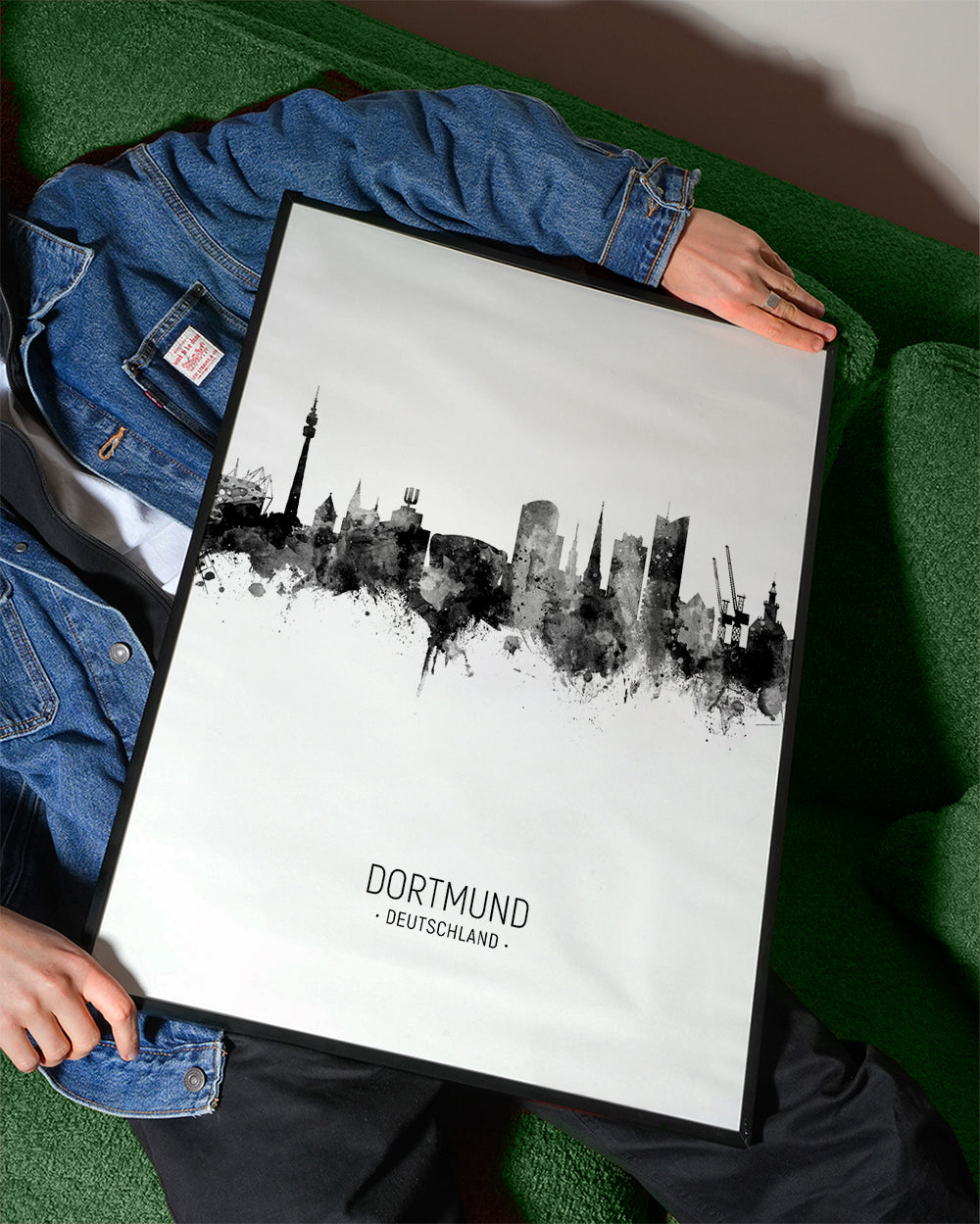 Rejseplakat Dortmund skyline i sort/hvid