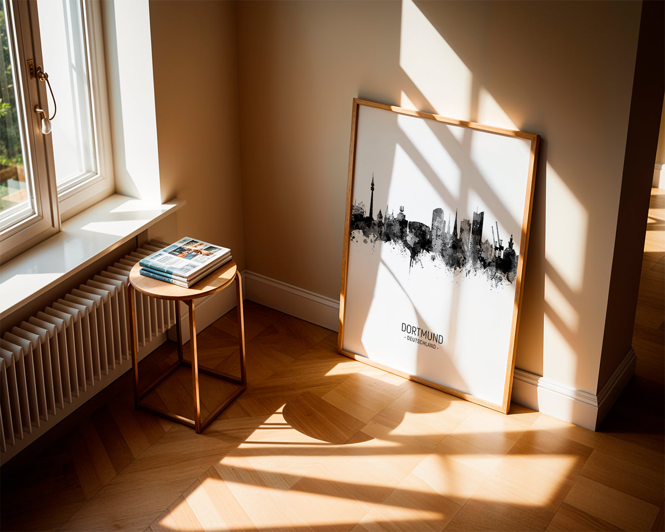 Rejseplakat Dortmund skyline i sort/hvid