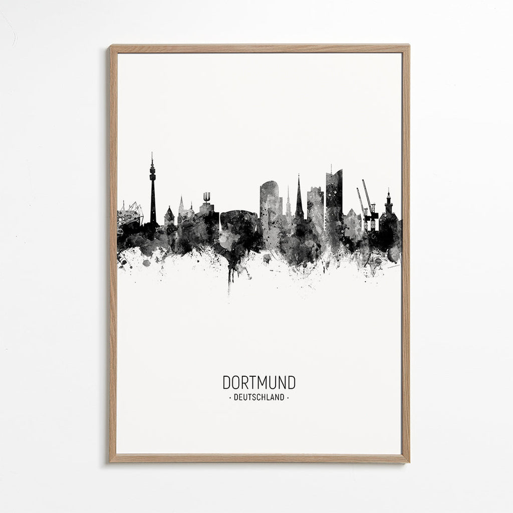 Rejseplakat Dortmund skyline i sort/hvid