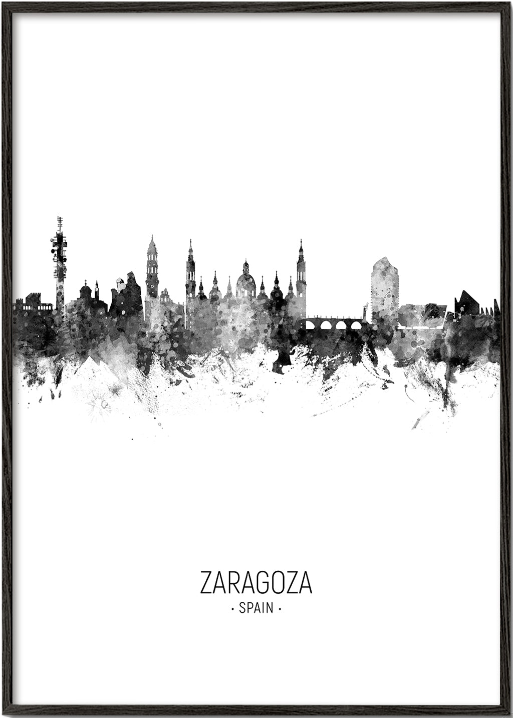 Rejseplakat Zaragoza skyline sort-hvid