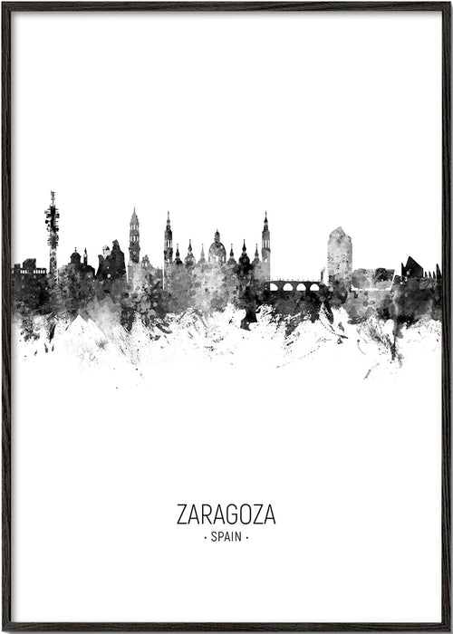 Rejseplakat Zaragoza skyline sort-hvid