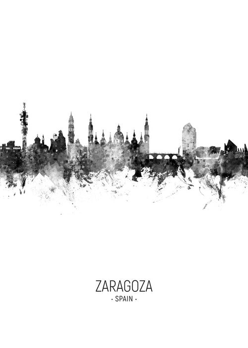 Rejseplakat Zaragoza skyline sort-hvid