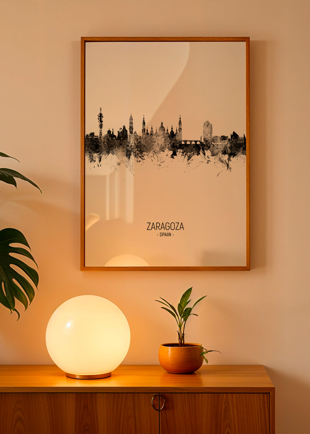 Rejseplakat Zaragoza skyline sort-hvid
