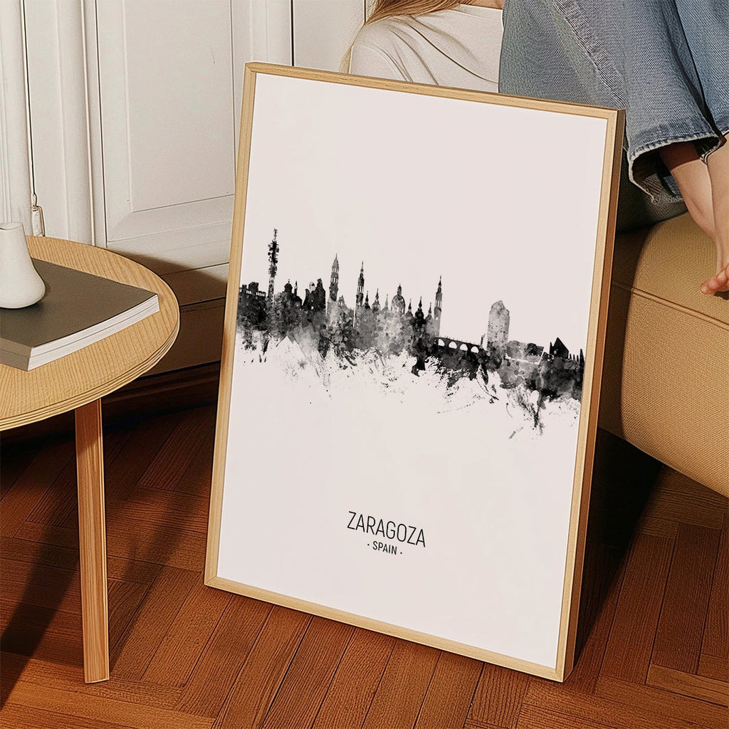 Rejseplakat Zaragoza skyline sort-hvid