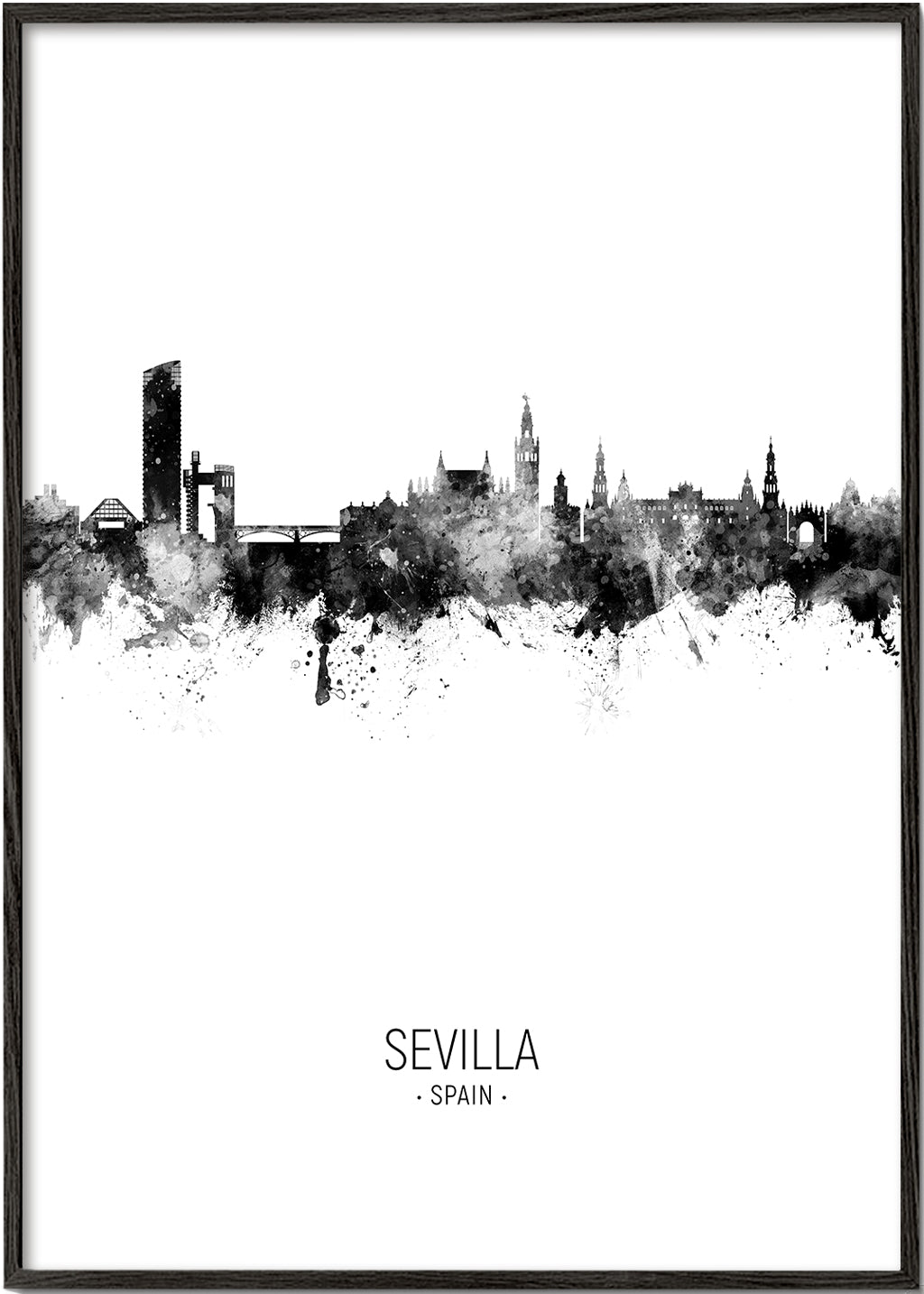 Bykunst: Sevilla skyline i blæk