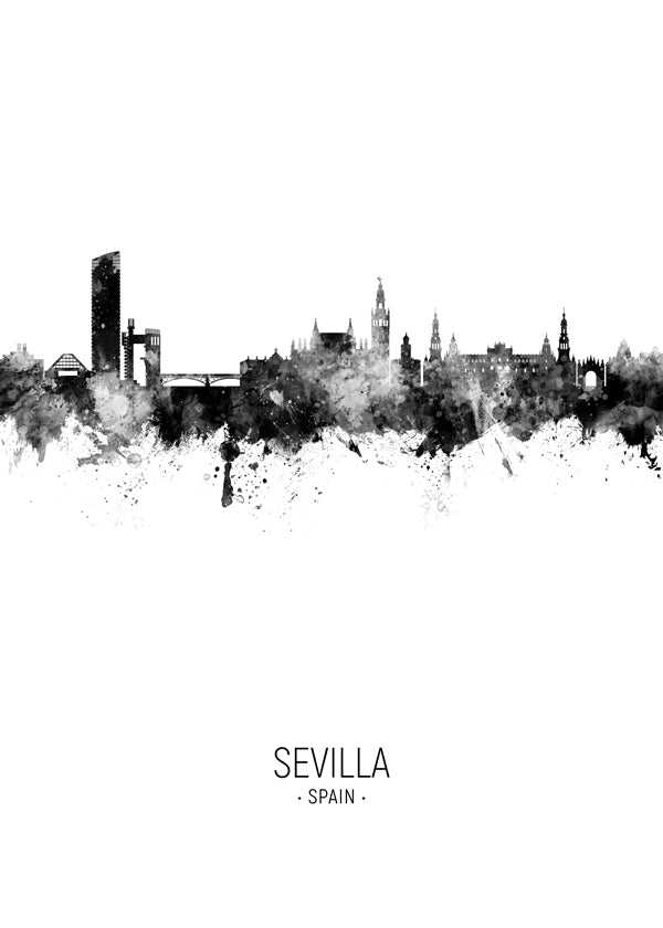 Bykunst: Sevilla skyline i blæk