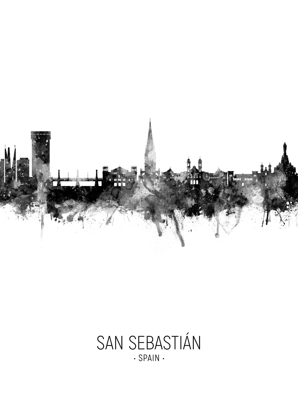 San Sebastián Skyline en blanco y negro - Unframed art print
