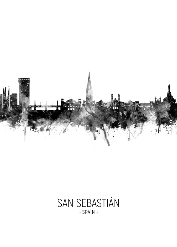 Byplakat: San Sebastián skyline i blæk