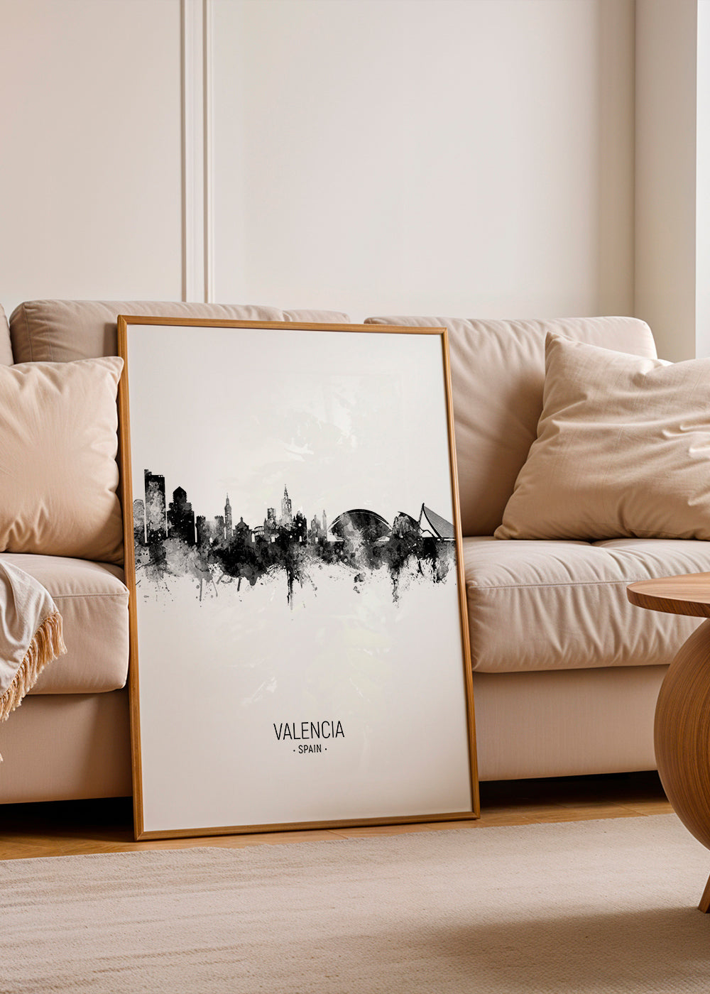 Rejseplakat Valencia skyline i sort-hvid