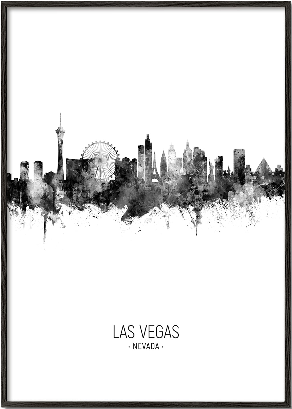 Rejseplakat Las Vegas sort-hvid skyline