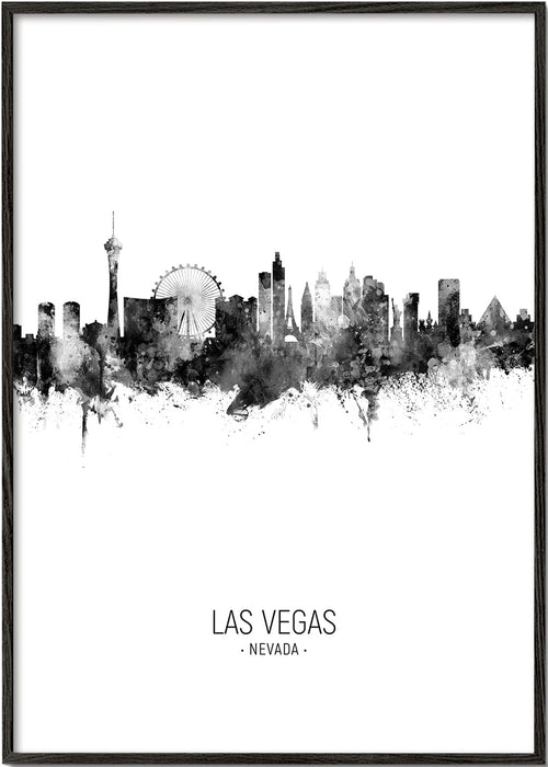 Rejseplakat Las Vegas sort-hvid skyline