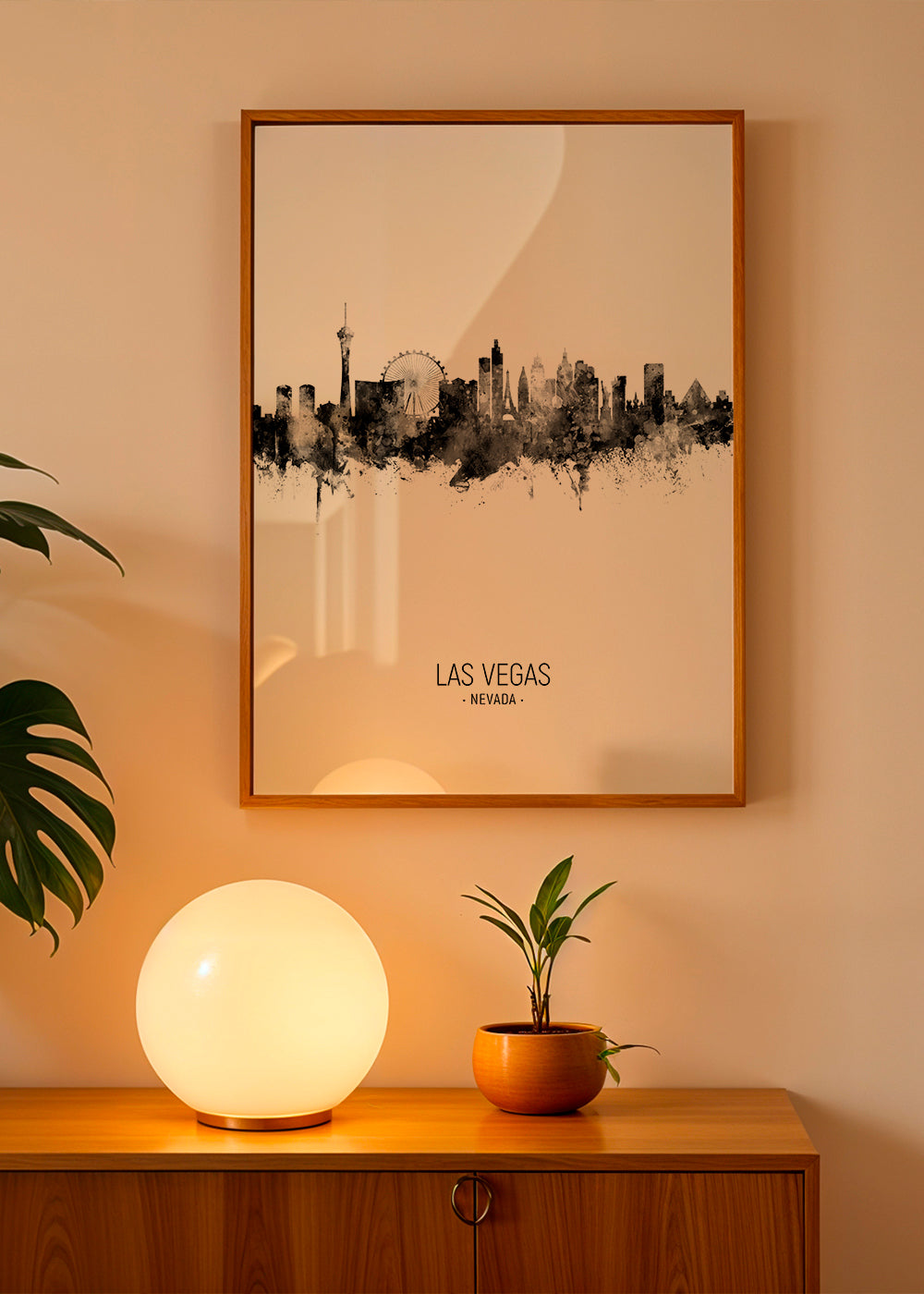 Rejseplakat Las Vegas sort-hvid skyline
