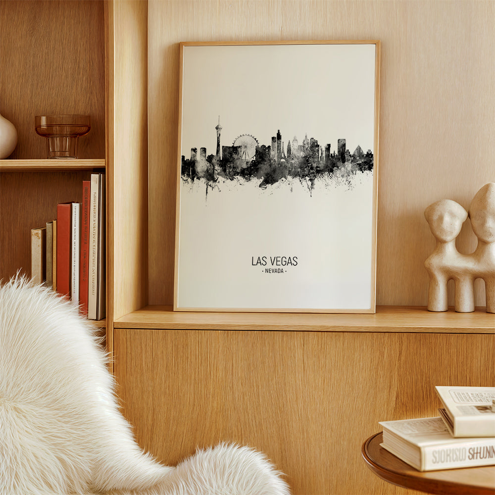 Rejseplakat Las Vegas sort-hvid skyline